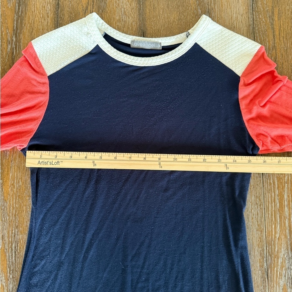 Loveappella Women’s Navy Blue/Pink Peach/White 3/4 Sleeve Shirt Size M - Picture 3 of 8
